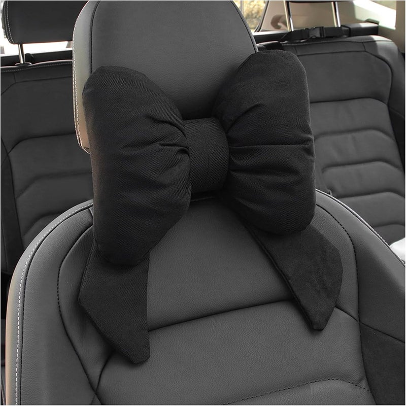 Figpade Cute Bow Car Headrest Pillow,Comfortable & Breathable Car Neck Pillows for Relief Neck Fatigue,Universal Head Rest Pillow for Cars Decoration as Birthday Gifts for Women,Girl (Black) - Image 1